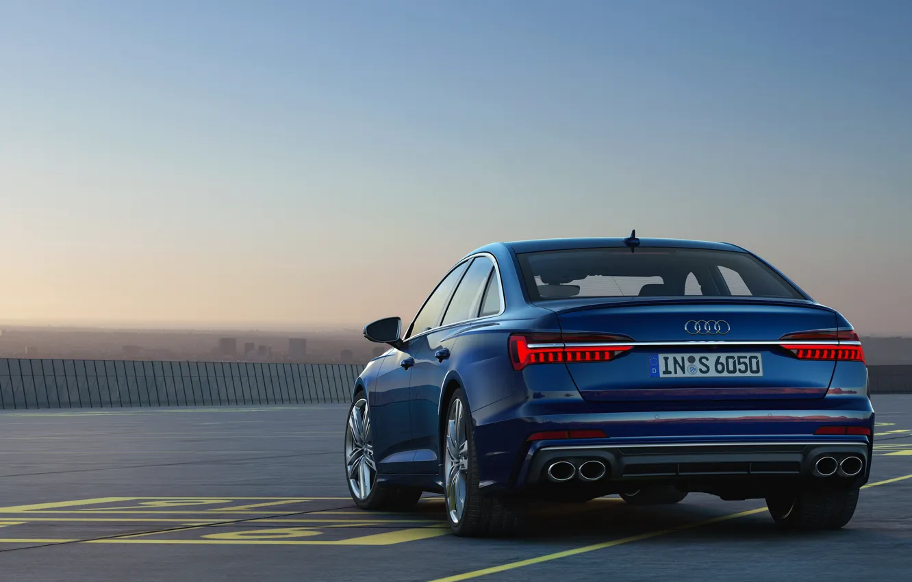 Фото обои синий, Audi, седан, корма, Audi A6, 2019, Audi S6