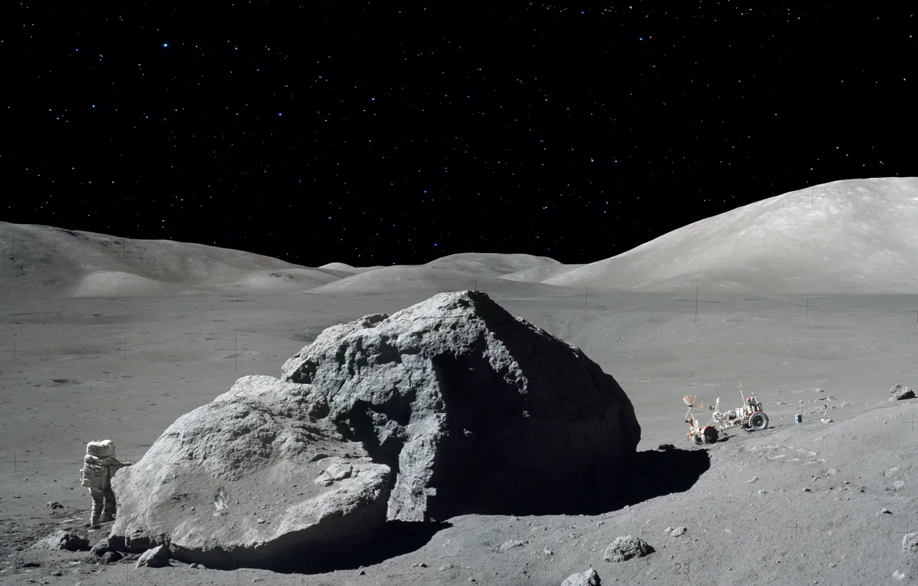 Фото обои Луна, астронавт, луномобиль, Apollo 17