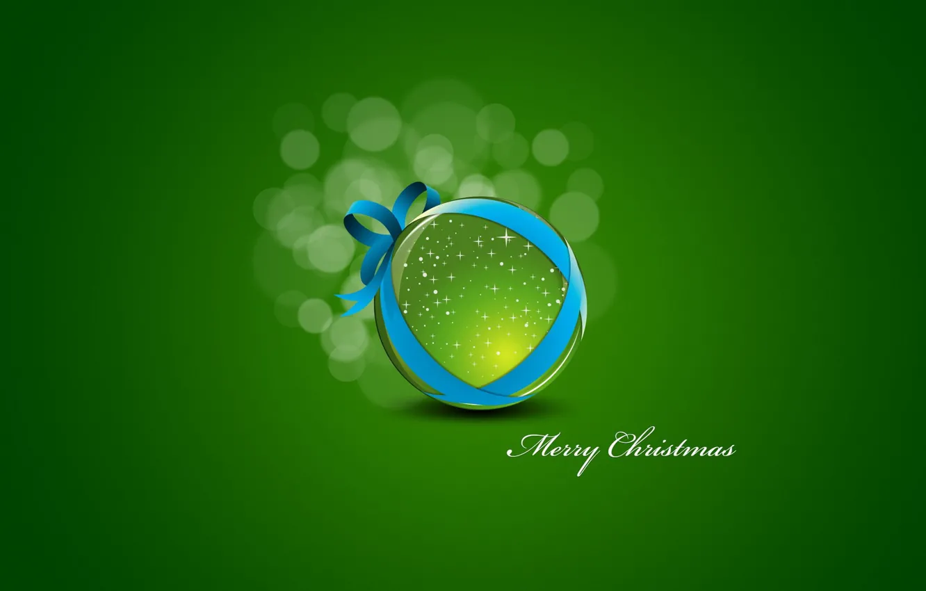 Фото обои зеленый, фон, новый год, минимализм, шарик, новогодняя игрушка