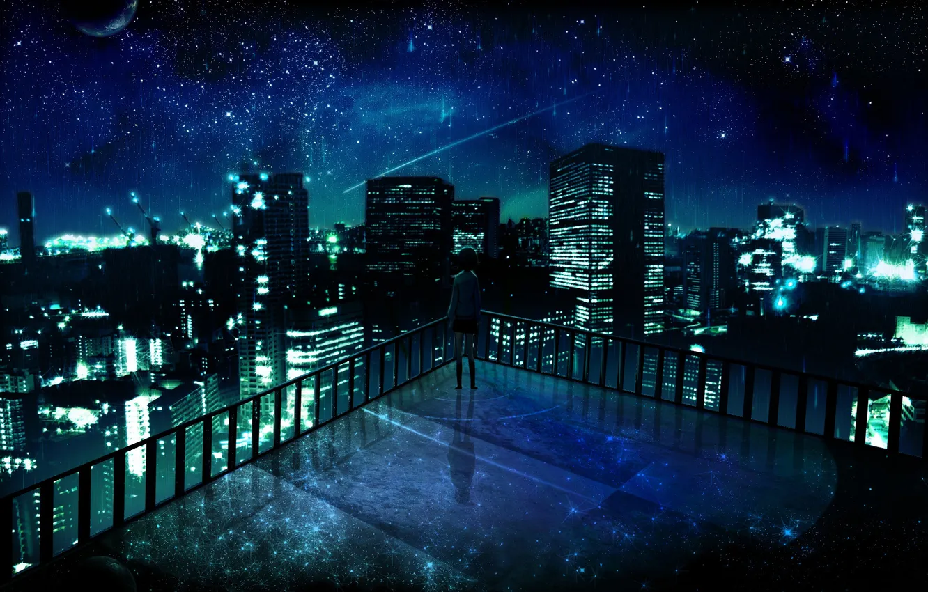 Фото обои звезды, ночь, город, планета