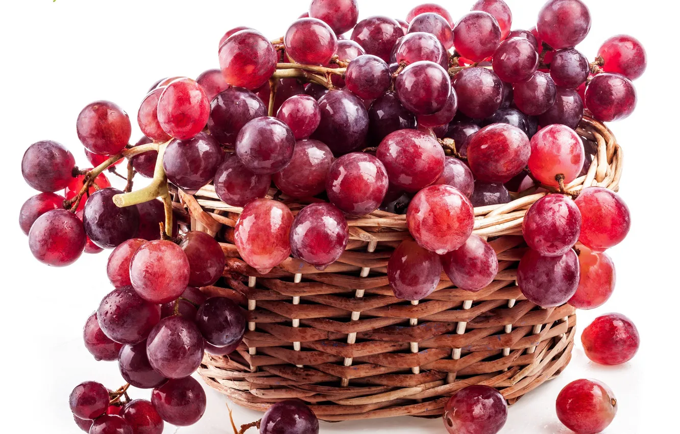 Фото обои красный, ягоды, корзина, berry, виноград, гроздь, red, basket