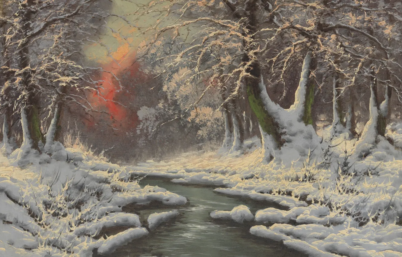 Фото обои Зимний лес, Laszlo Neogrady, Hungarian painter, Ласло Неогради, венгерский живописец, Winter Forest