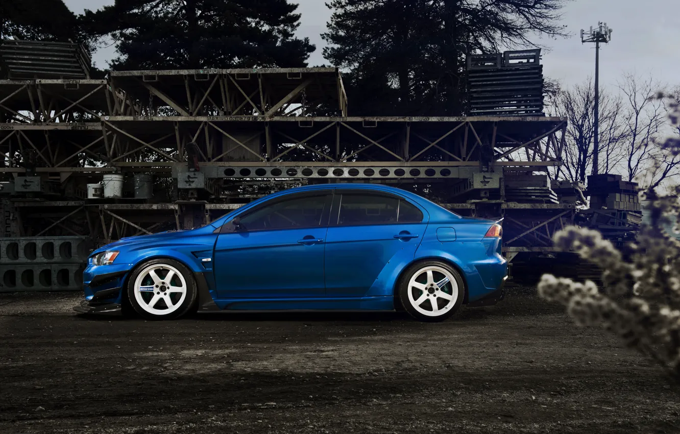 Фото обои Синяя, Desktop, профиль, Mitsubishi, Lancer, Evolution, Автомобиль, Beautiful