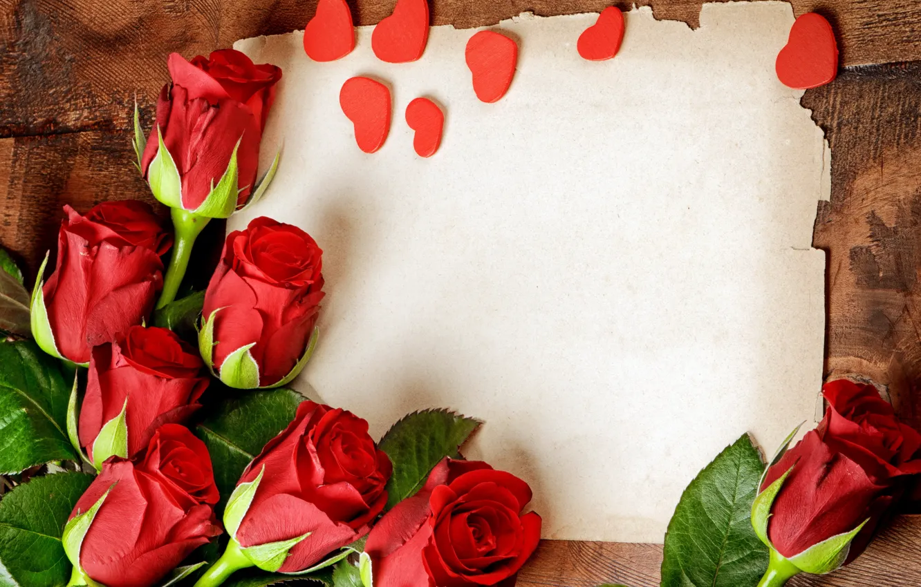 Фото обои розы, сердечки, красные, red, flowers, romantic, hearts, roses
