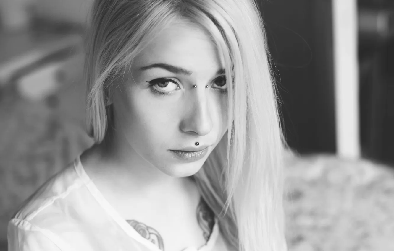 Фото обои model, black and white, look, blonde