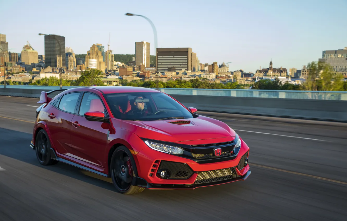 Фото обои дорога, красный, скорость, Honda, хэтчбэк, пятидверный, 2019, Civic Type R
