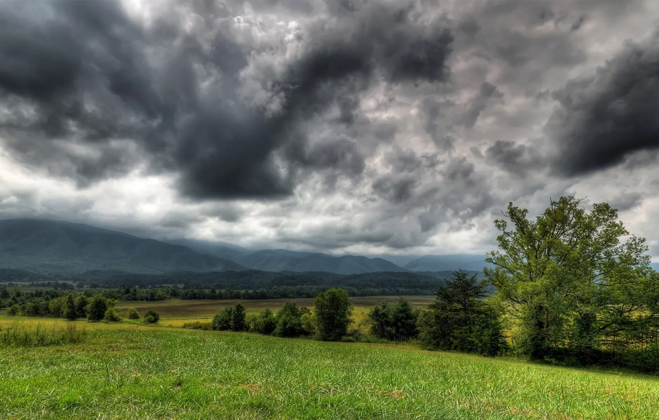 Фото обои Поле, Горы, Тучи, Шторм, Nature, Clouds, Storm, Fields