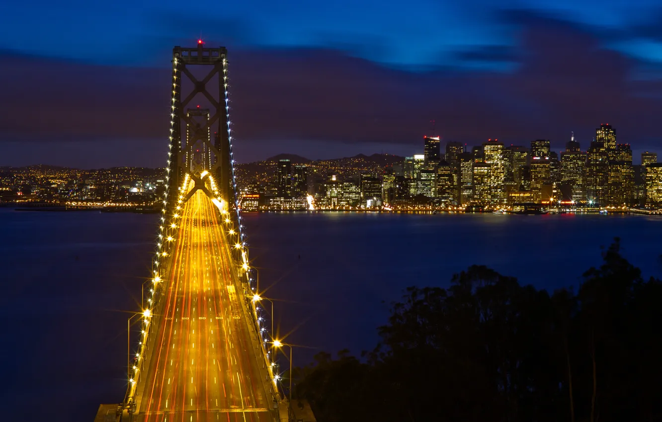 Фото обои Ночь, Калифорния, USA, США, California, Сан - Франциско, Hight, Oakland Bay Bridge