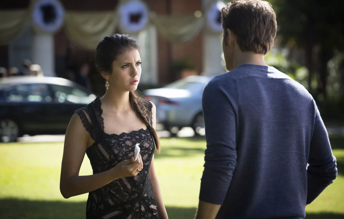 Фото обои Nina Dobrev, Нина Добрев, The Vampire Diaries, Дневники вампира, Пол Уэсли, Paul Wesley, Elena Gilbert