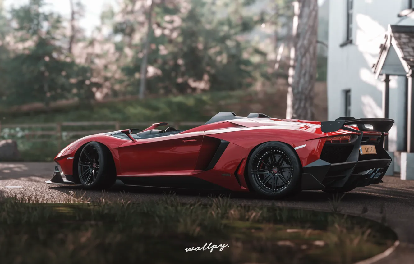 Фото обои Lamborghini, Microsoft, 2018, Aventador J, game art, Forza Horizon 4, by Wallpy