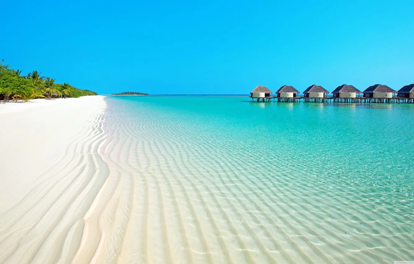 Фото обои beach, sea, ocean, beautiful, sand, bungalow