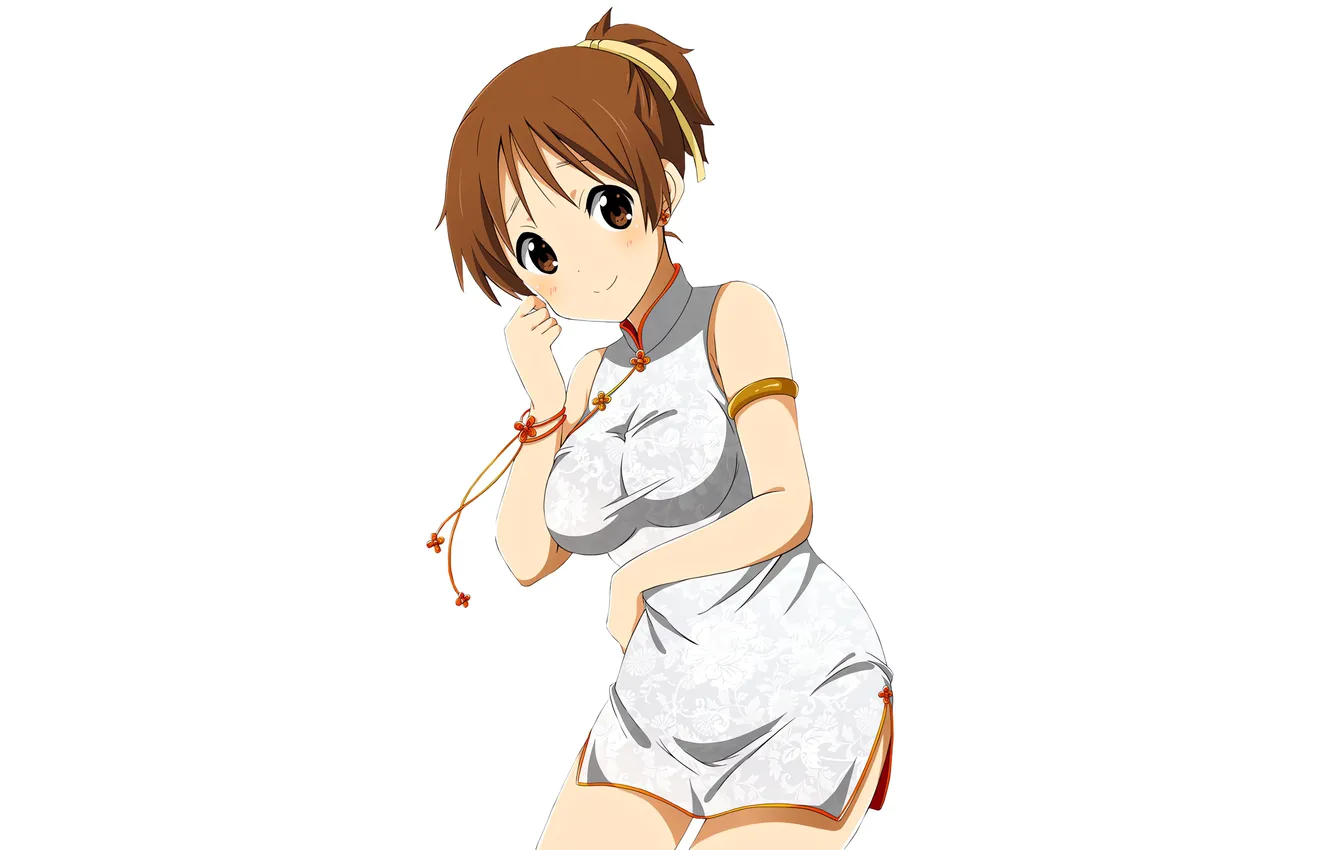 Фото обои girl, dress, brown hair, brown eyes, boobs, anime, beautiful, short hair