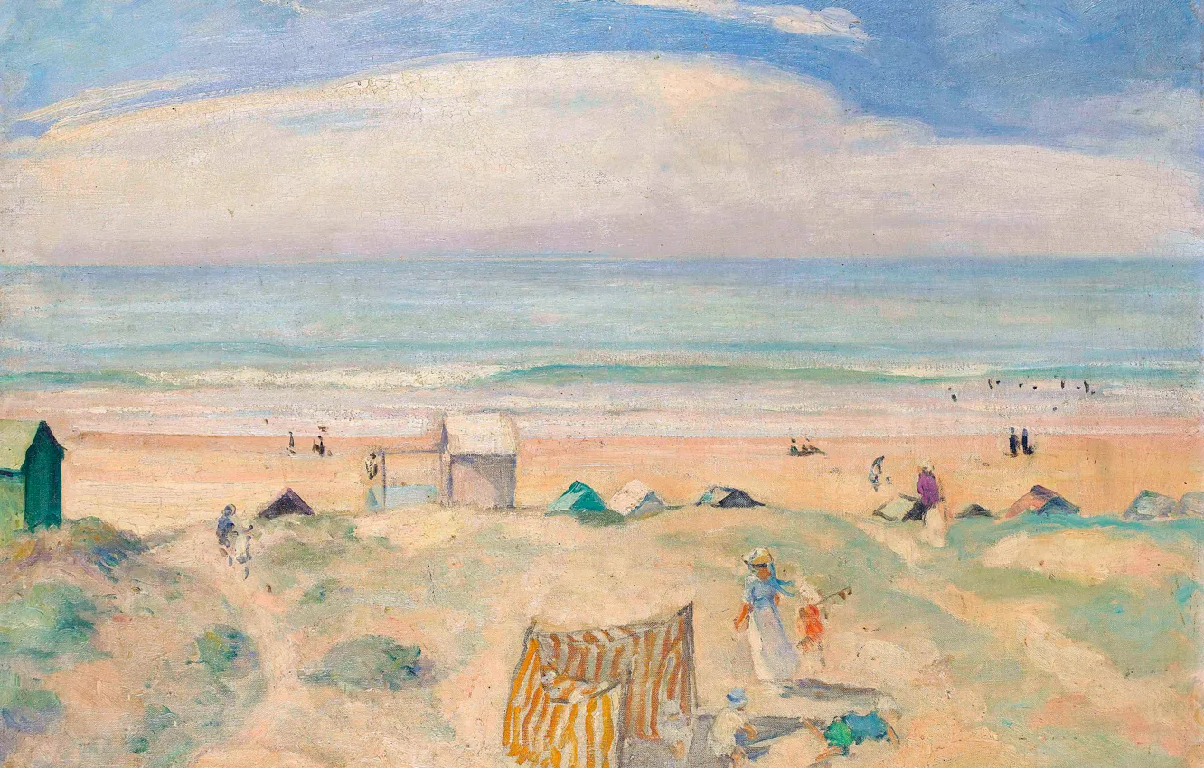 Фото обои море, пляж, пейзаж, картина, Анри Лебаск, The Beach of Saint-Jean-de-Monts