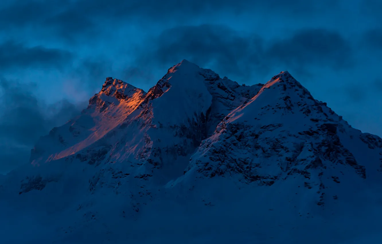 Фото обои Clouds, Night, Evening, Mountains, Peaks