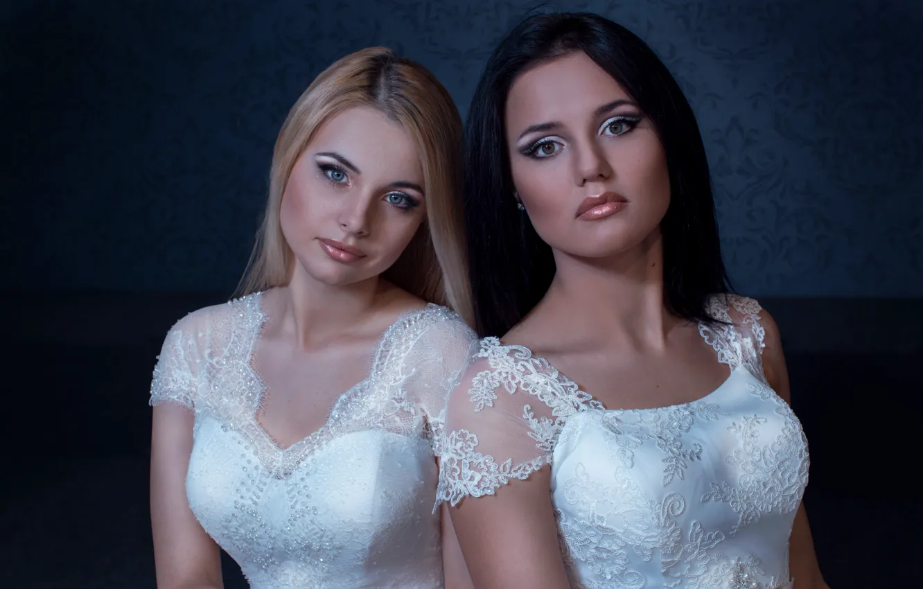 Фото обои девушки, свадебное платье, свадебный макияж, модели. взгляд