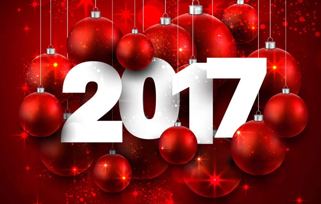 Фото обои шары, Новый Год, new year, happy, decoration, 2017, holiday celebration