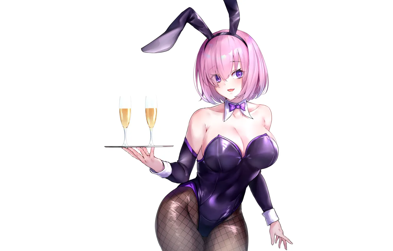 Фото обои girl, sexy, cleavage, pink hair, boobs, anime, beautiful, short hair