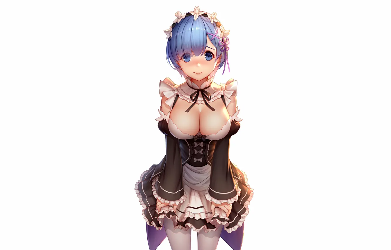 Фото обои girl, sexy, cleavage, dress, boobs, anime, blue eyes, beautiful