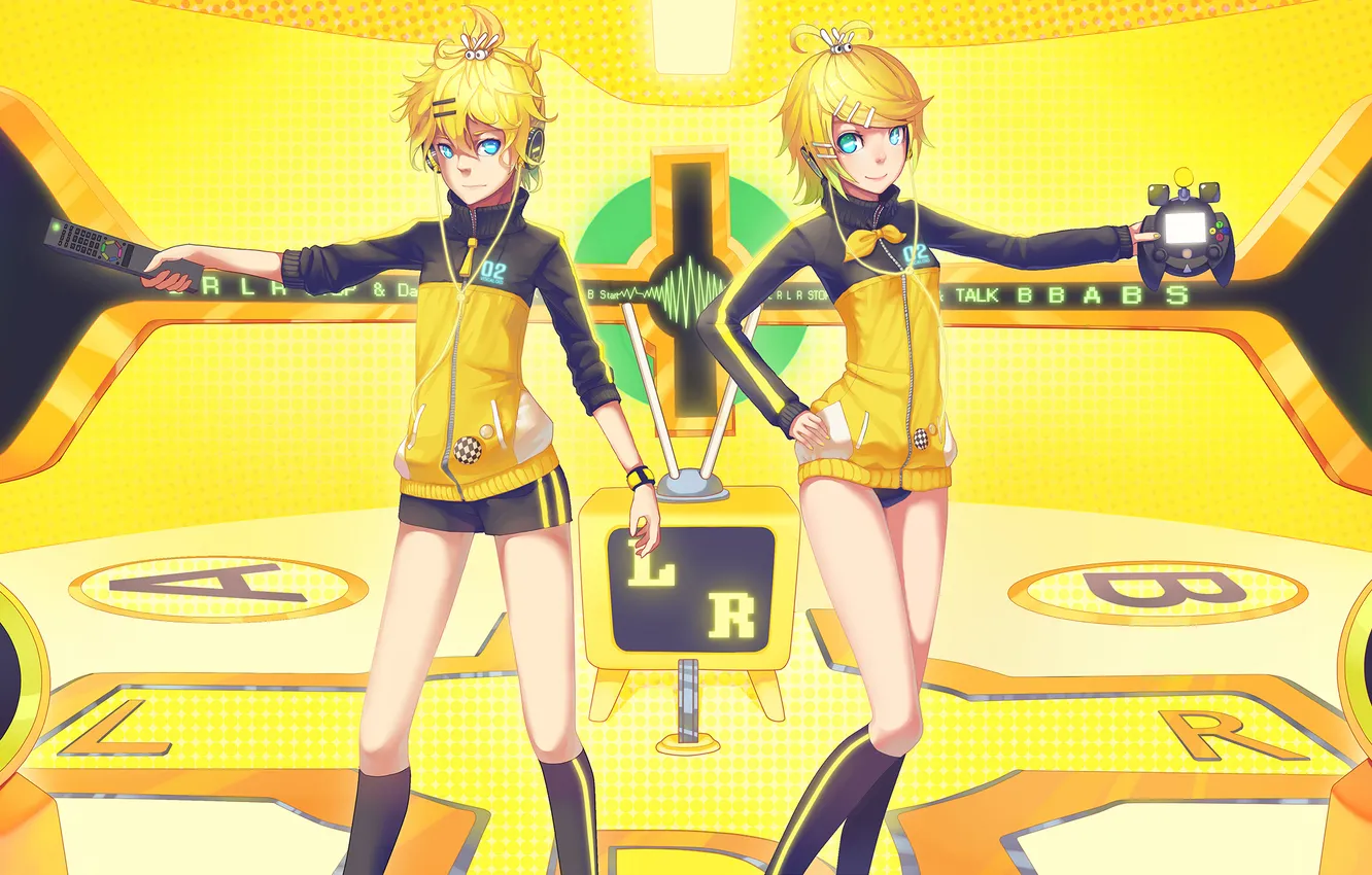 Фото обои девушка, арт, пульт, джойстик, парень, vocaloid, kagamine rin, kagamine len