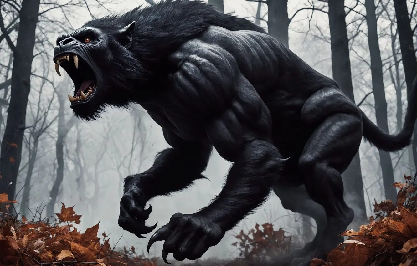 Фото обои осень, лес, монстр, фэнтези