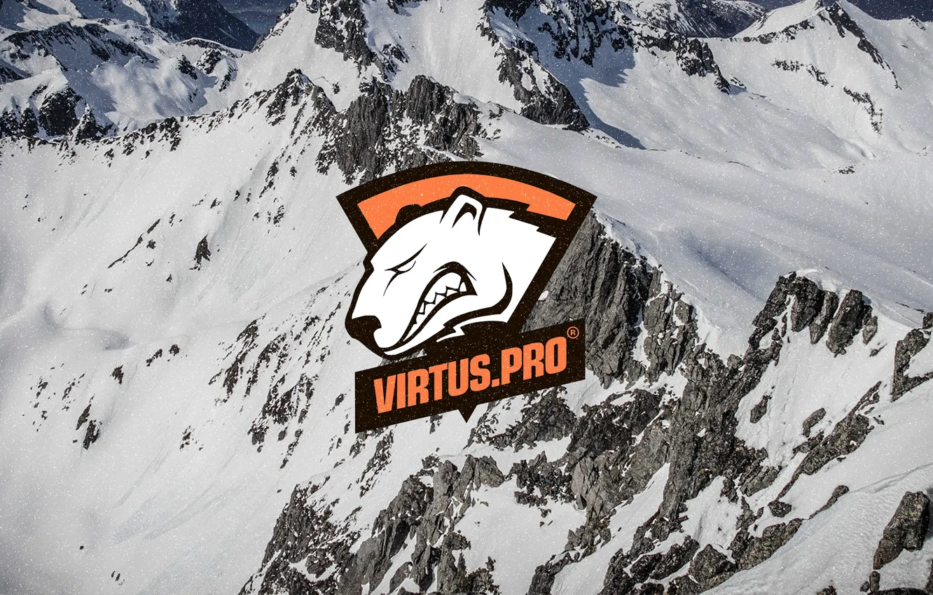 Фото обои снег, горы, логотип, csgo, cs go, virtus pro, virtuspro, виртуса