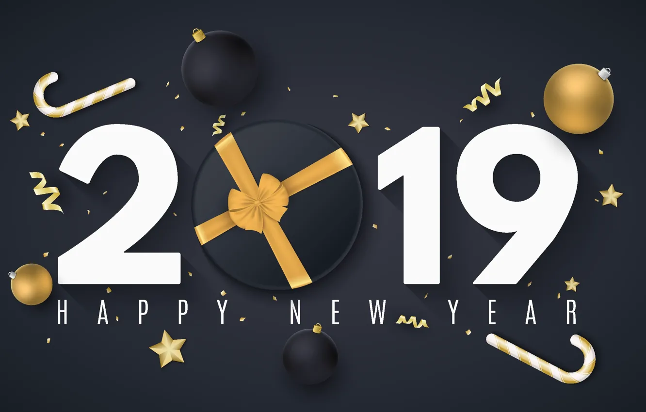 Фото обои фон, праздник, черный, цифры, Новый год, декор, 2019