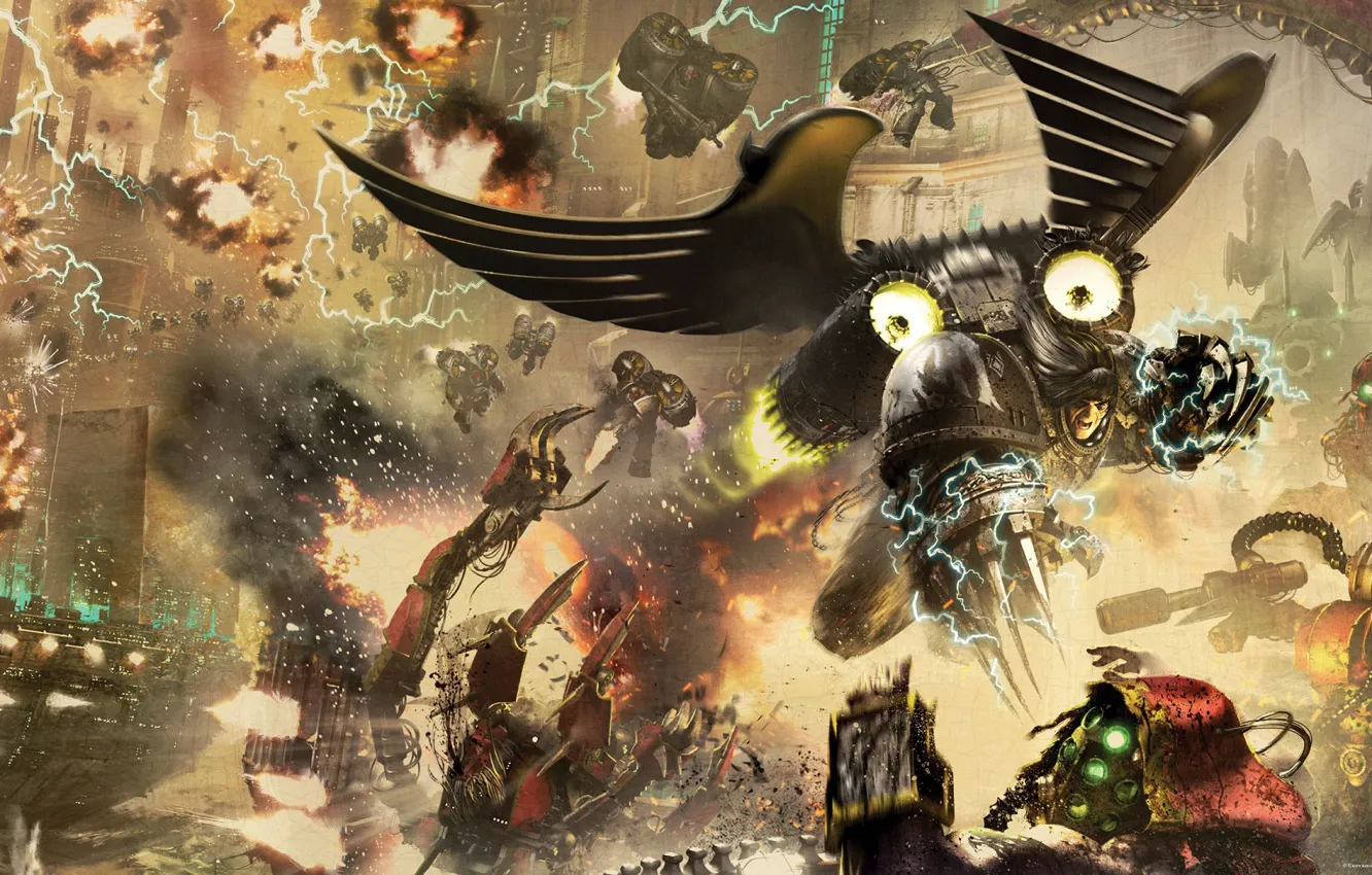 Фото обои Horus Heresy, Warhammer 40 000, Raven Guard, primarch, techpriest, Adeptus Mechanicus, Corvus Corax