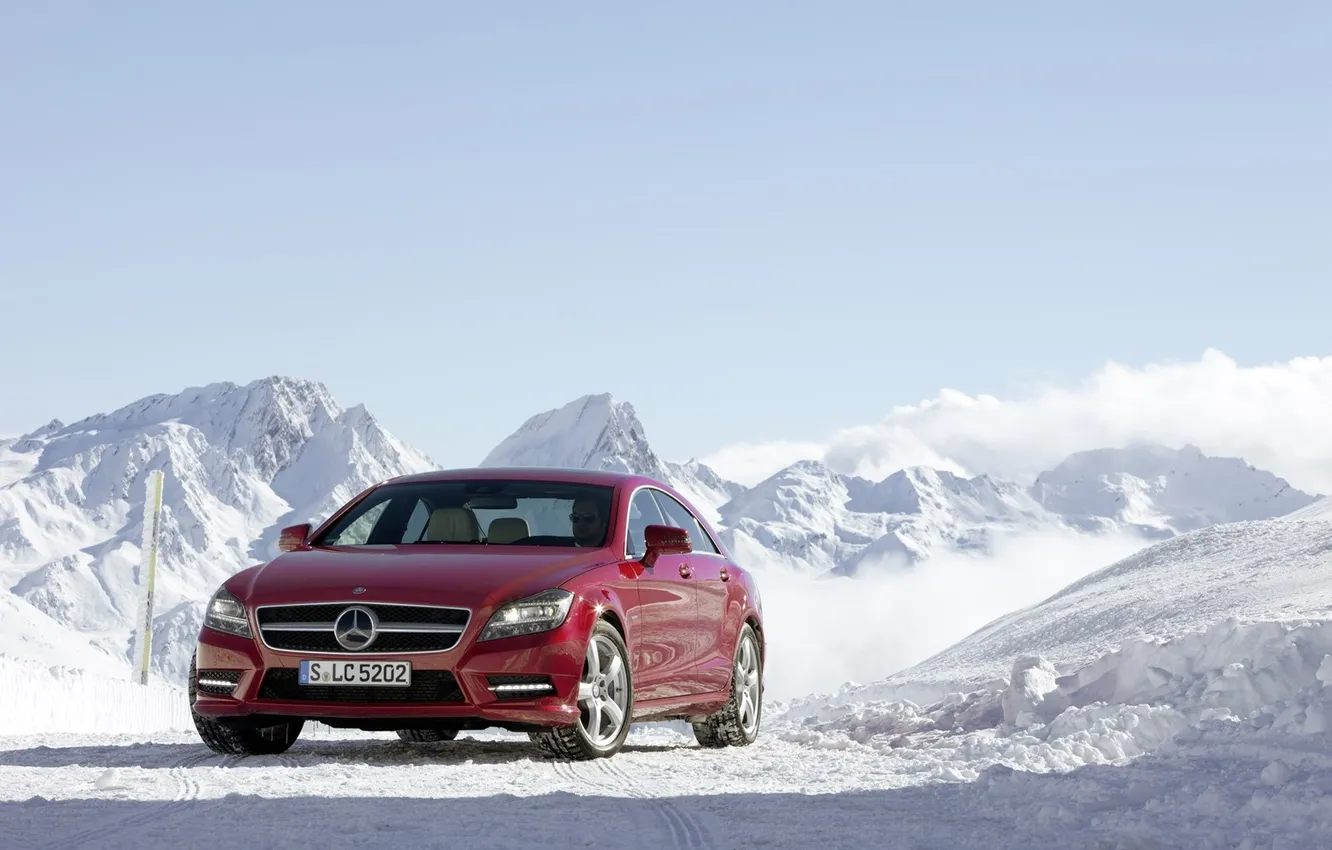 Фото обои зима, снег, Benz, авто обои, мерседесы, зимние обои, CLS class, Mercede