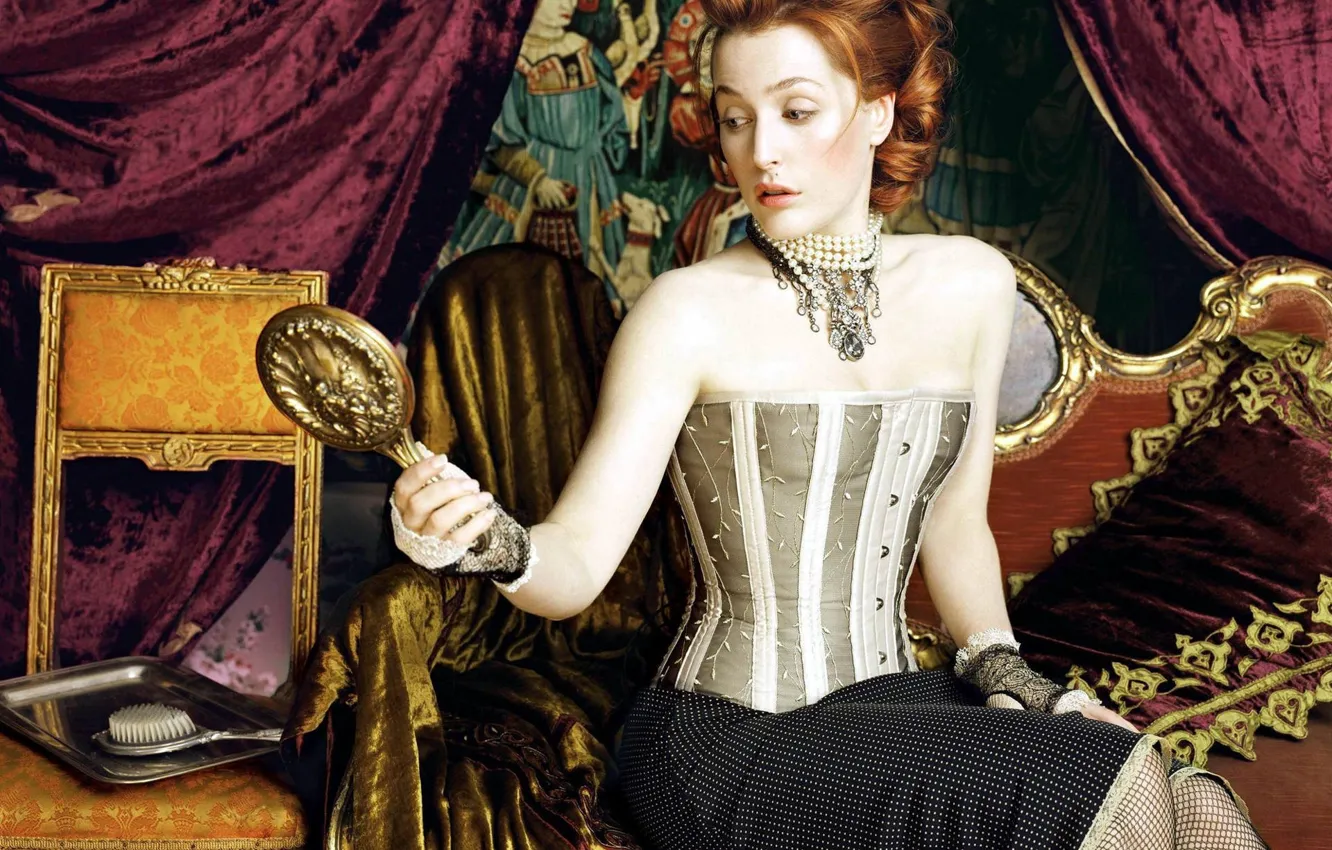 Фото обои взгляд, актриса, зеркало, Gillian Anderson, Джиллиан Андерсон