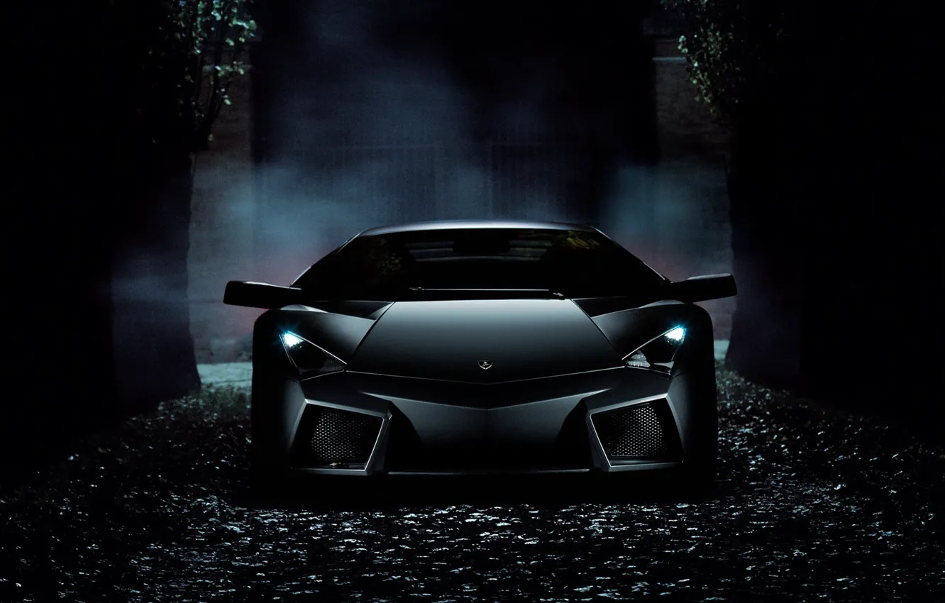 Фото обои ночь, Lamborghini, мощь, Ламборджини, арка, дымка, суперкар, спорткар