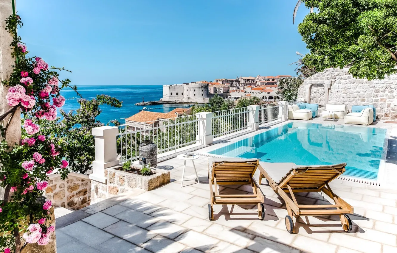 Фото обои вилла, бассейн, терраса, Хорватия, Дубровник, Dubrovnik, luxury Villa Beba