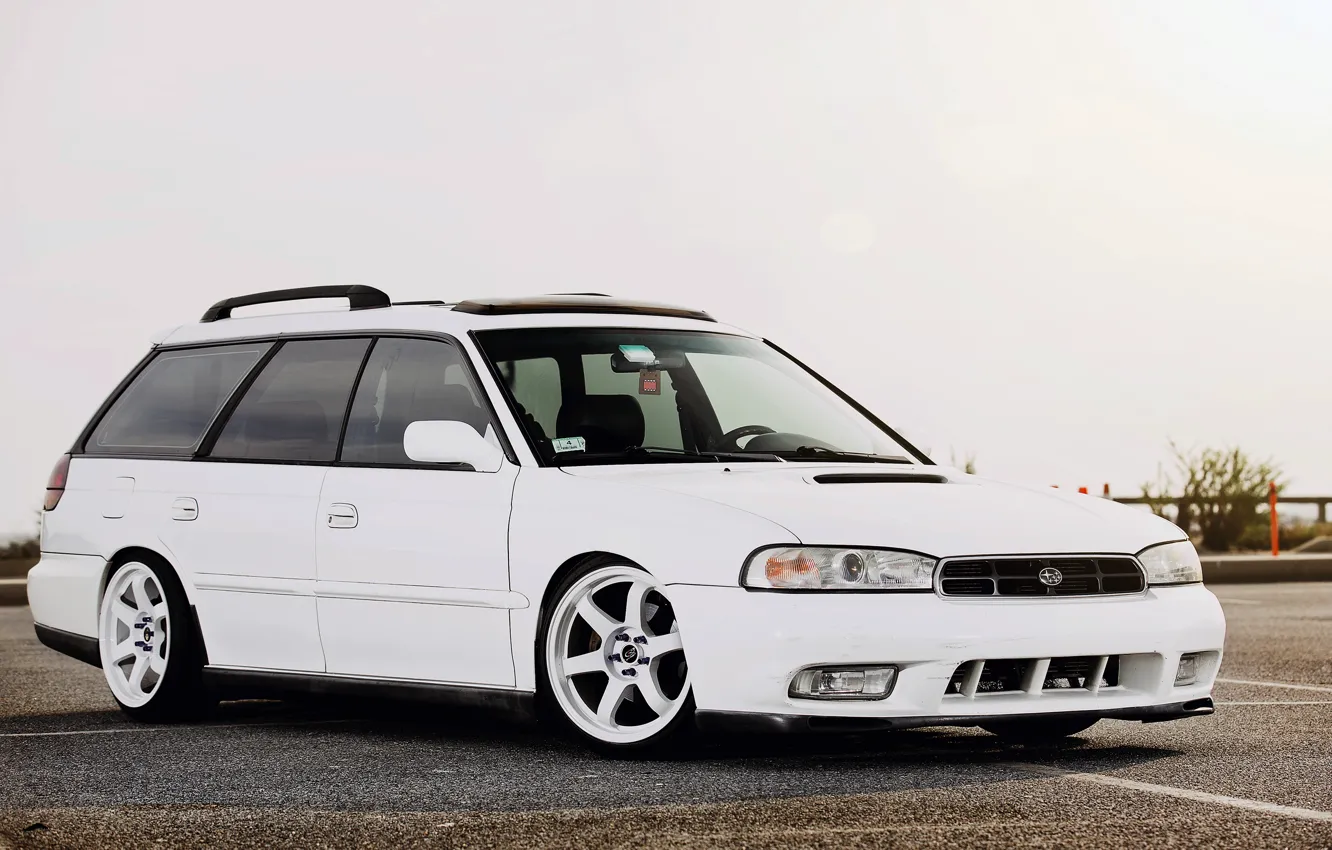 Фото обои Subaru, white, tuning, legacy