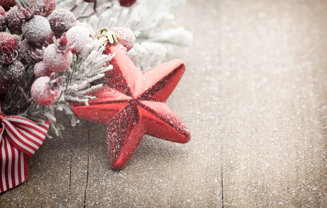 Фото обои зима, снег, украшения, звезда, Новый Год, Рождество, star, new year