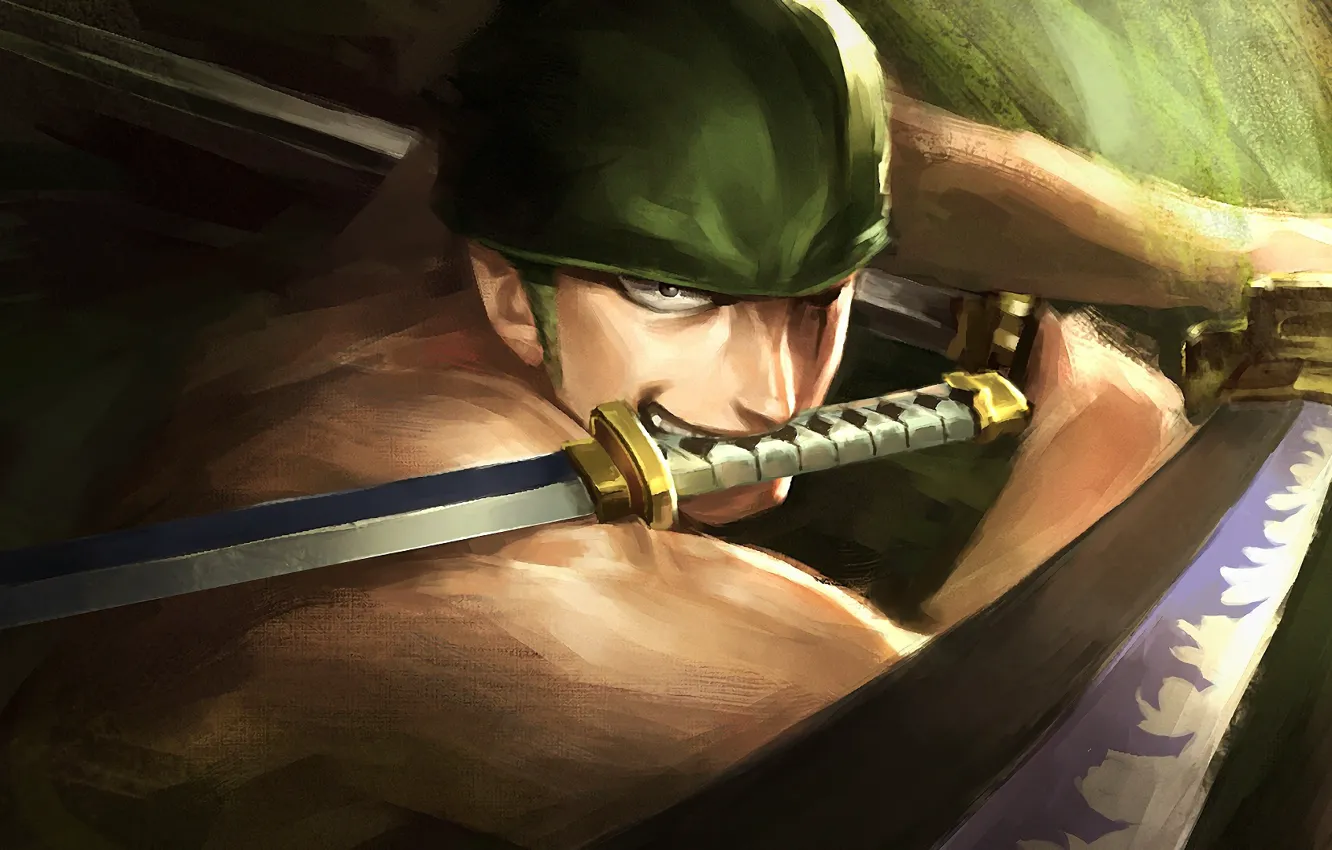 Фото обои взгляд, меч, парень, One Piece