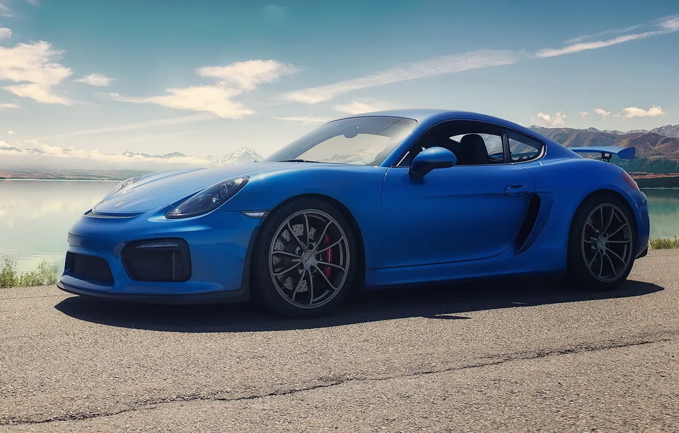 Фото обои porsche, blue, cayman, gt4