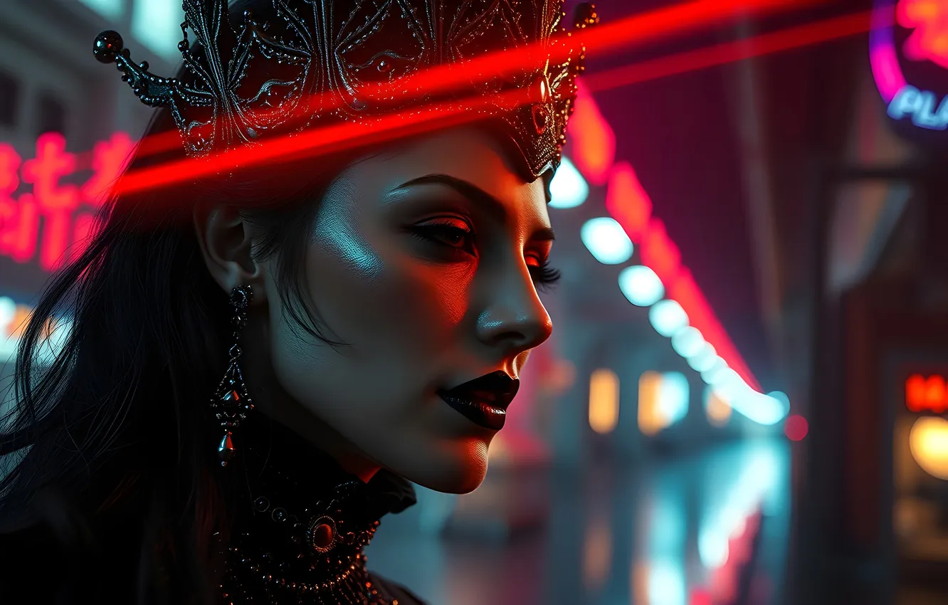 Фото обои девушка, ночь, огни, ИИ-арт, НЕЙРОСЕТЬ