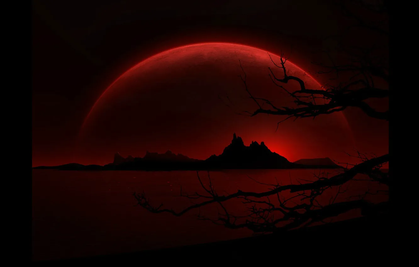 Фото обои ночь, тьма, кровавая луна