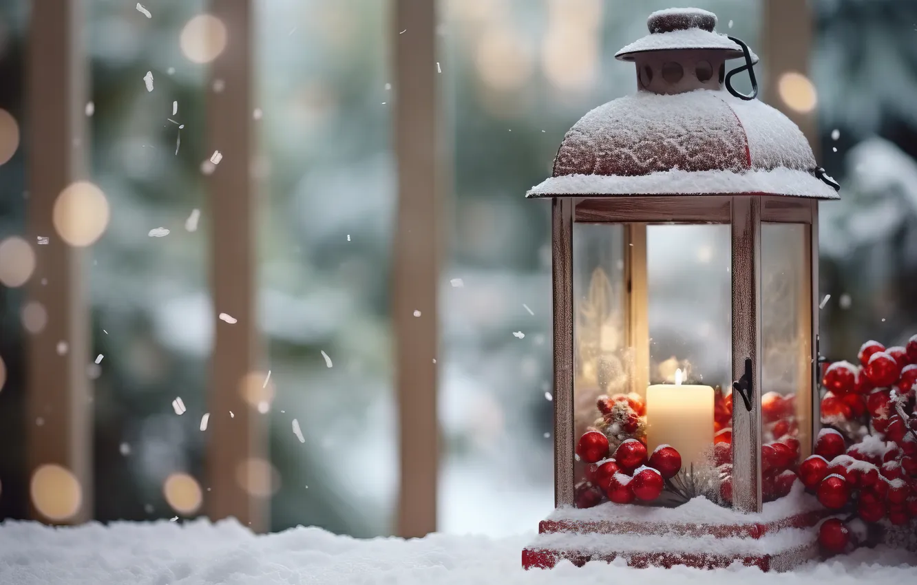 Фото обои зима, снег, ночь, Рождество, фонарь, Новый год, Christmas, night