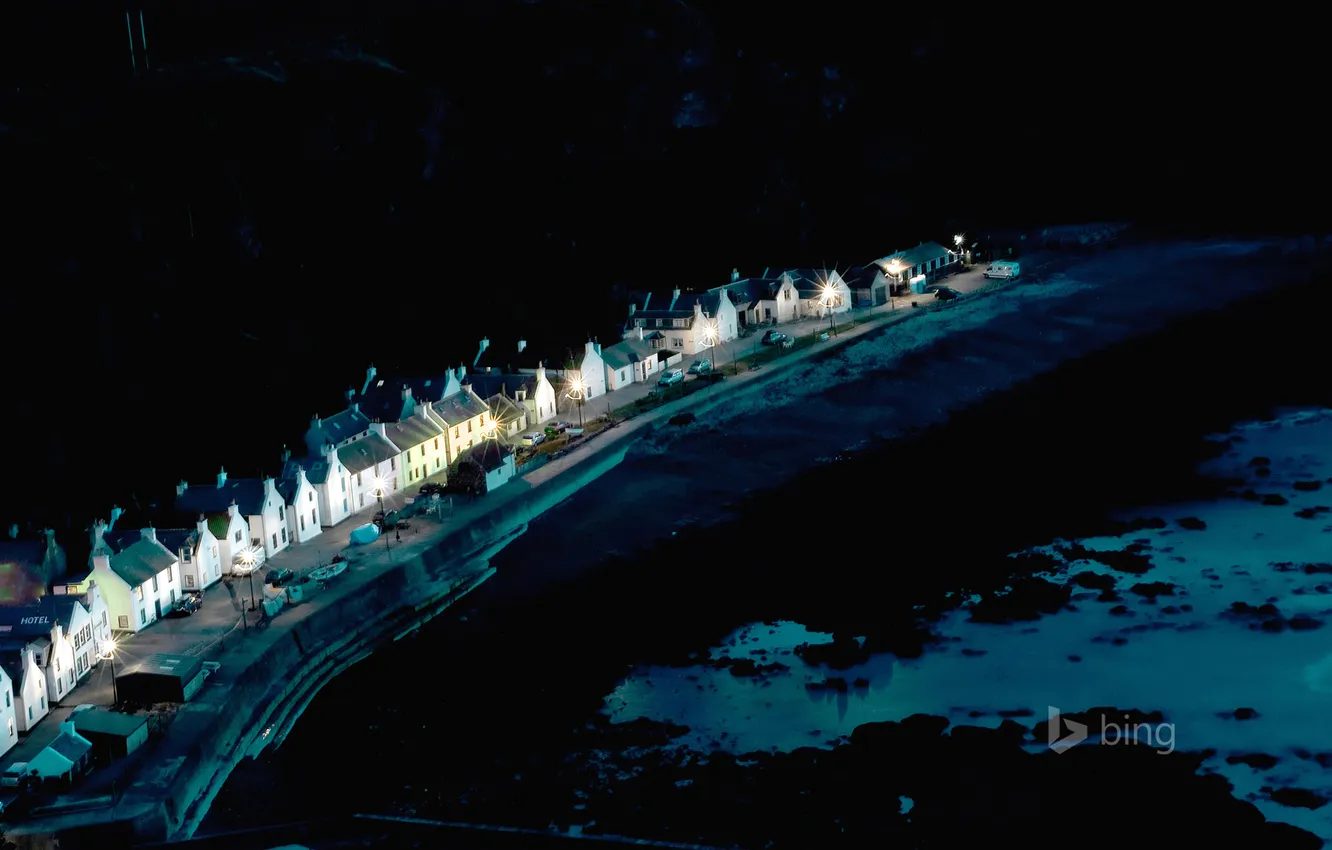 Фото обои ночь, берег, Шотландия, коттедж, Pennan, Абердиншир