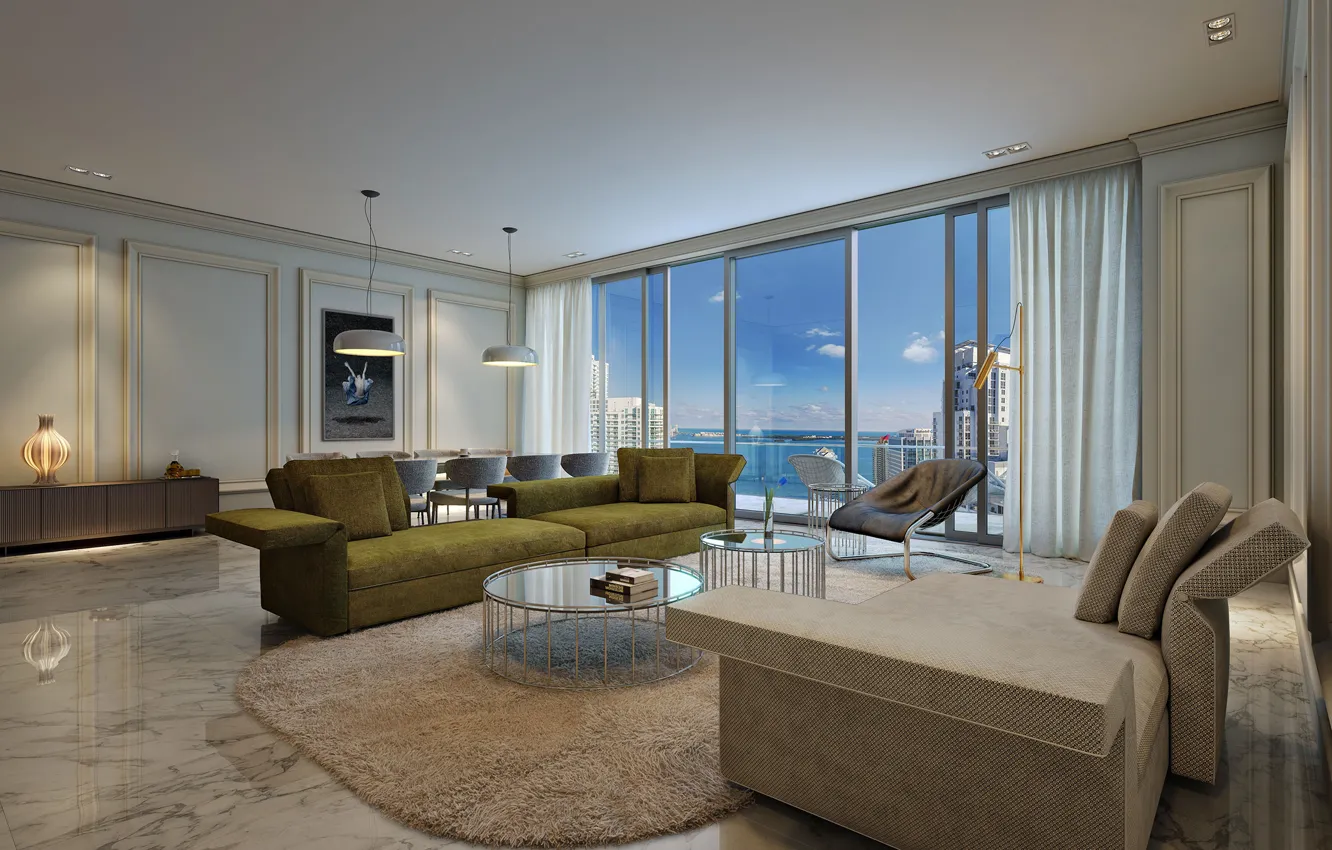 Фото обои интерьер, Miami, гостиная, Luxury in Brickell