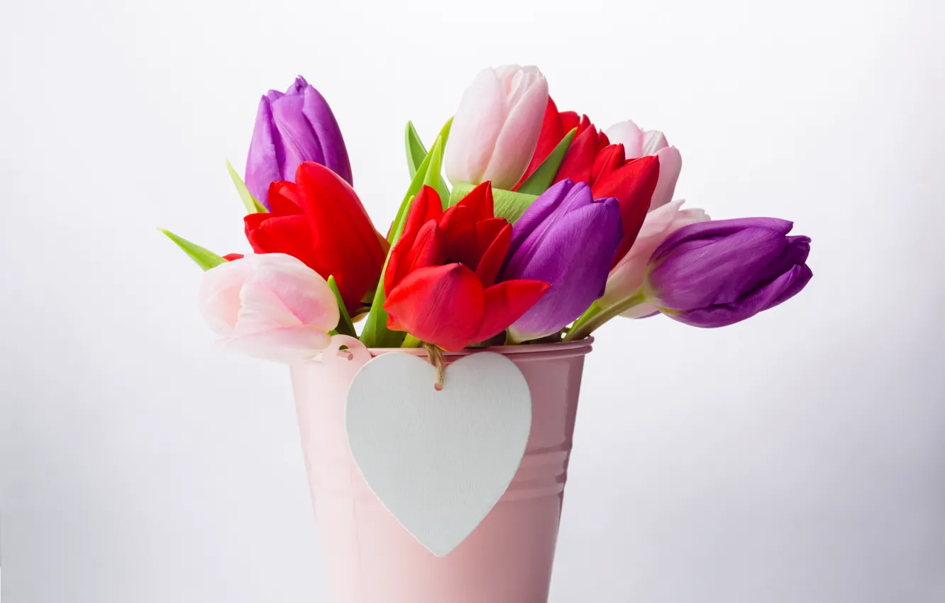 Фото обои любовь, цветы, сердце, букет, colorful, тюльпаны, red, love
