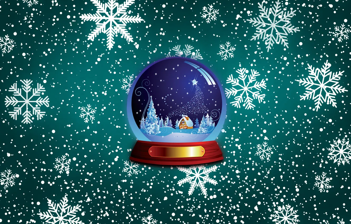 Фото обои Зима, Минимализм, Шар, Новый год, Праздник, Настроение, Стеклянный шар