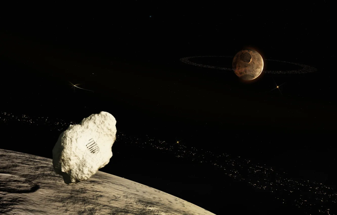 Фото обои звезды, луна, след, планета, астероиды, кратеры