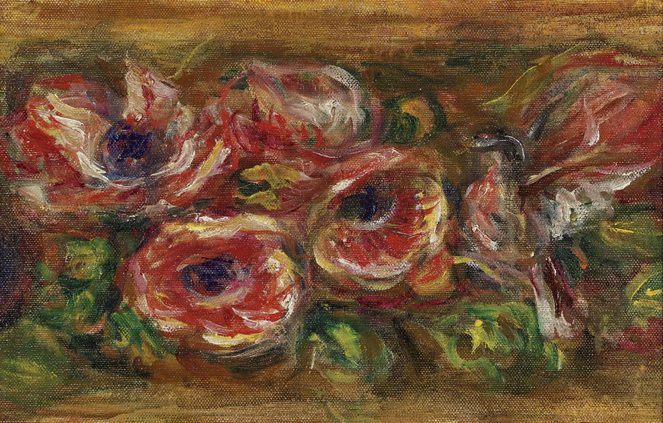 Фото обои цветы, картина, Анемоны, Пьер Огюст Ренуар, Pierre Auguste Renoir