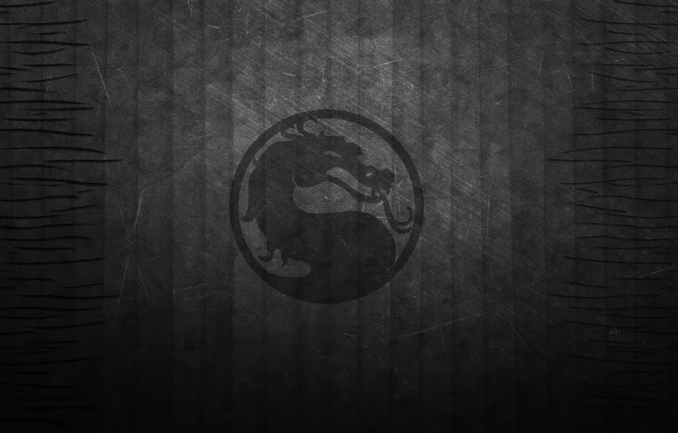 Фото обои полосы, темный фон, черный, дракон, текстура, лого, mortal kombat