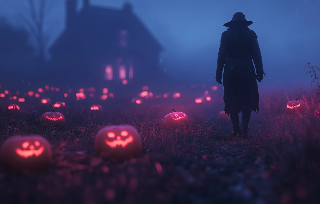 Фото обои ночь, dark, Halloween, тыква, house, night, хеллоуин, pumpkin