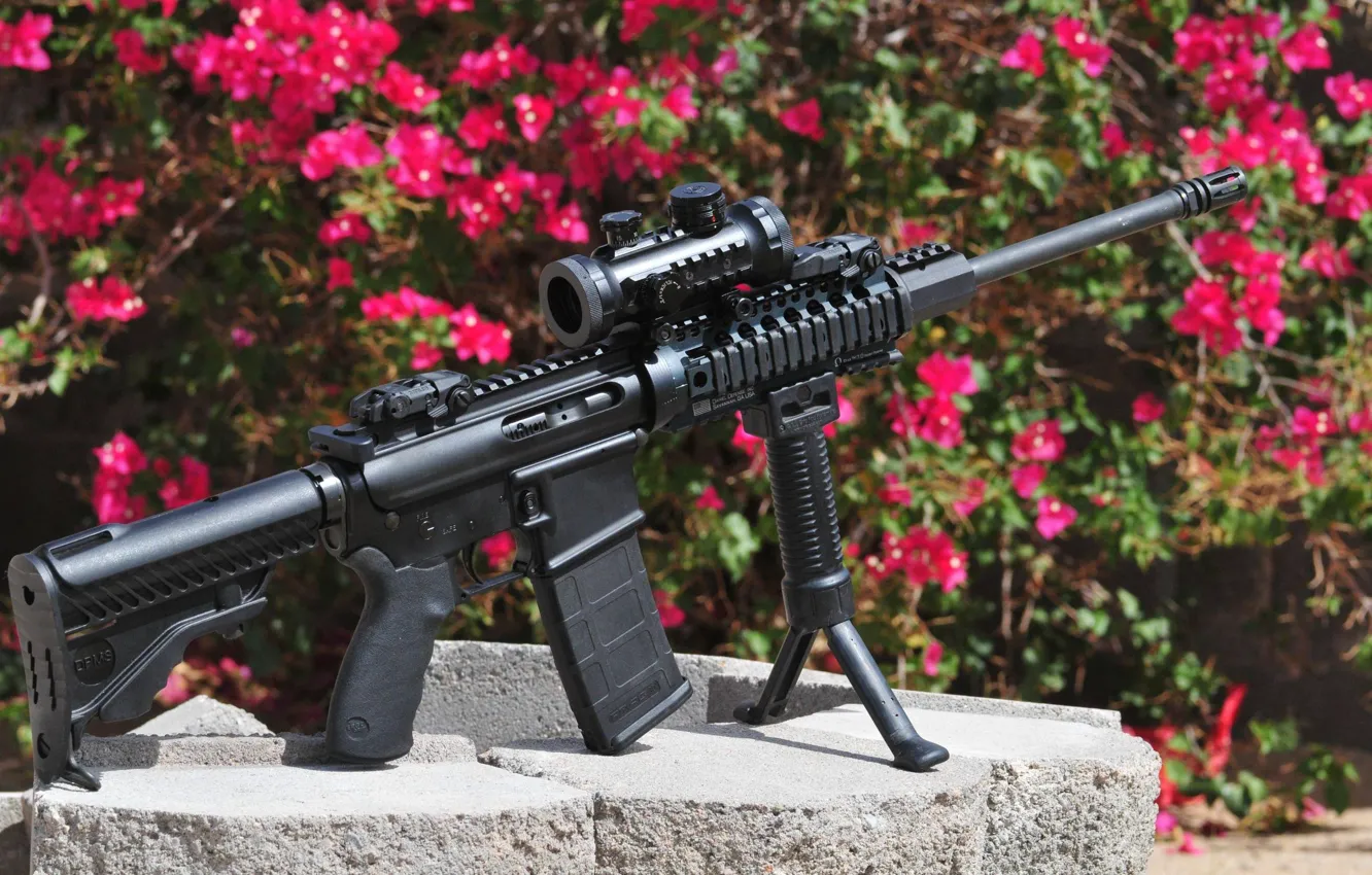 Фото обои цветы, автомат, винтовка, M16, штурмовая, AR-15, сошка