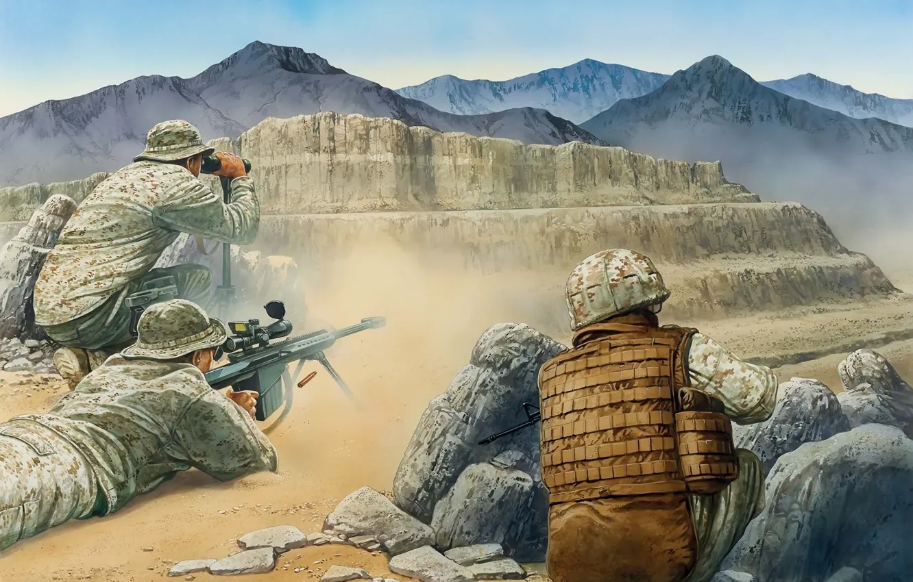 Фото обои горы, оружие, арт, солдаты, экипировка, Афганистан