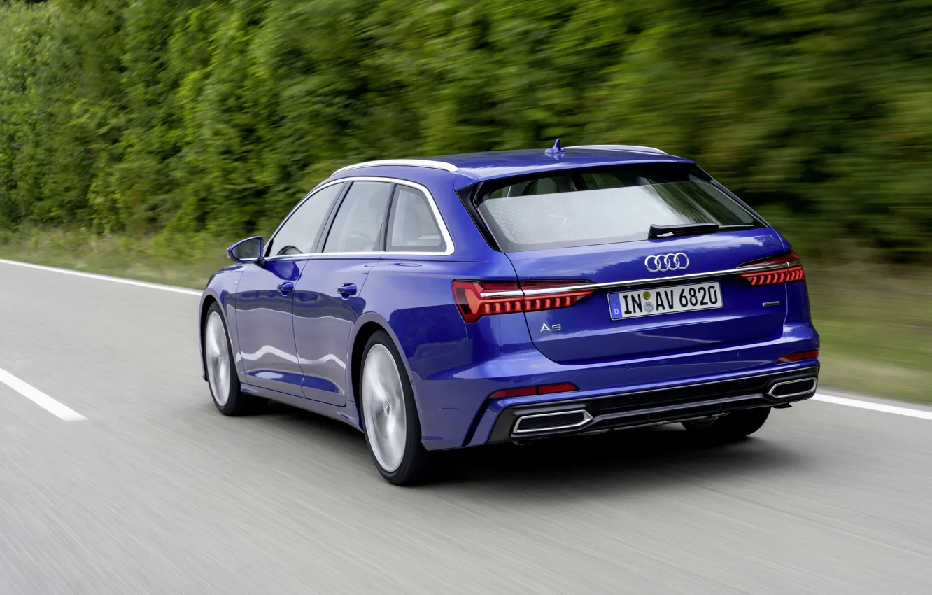 Фото обои синий, Audi, вид сзади, 2018, универсал, A6 Avant