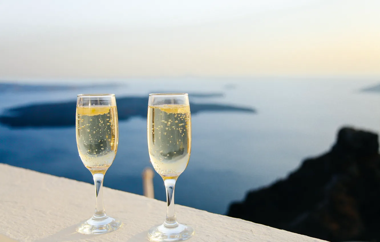 Фото обои море, лето, настроение, бокалы, шампанское